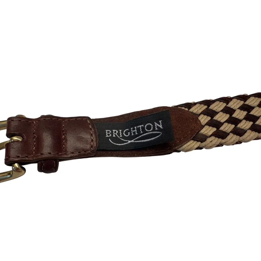 VTG Brighton Braided Brown Leather Belt Solid Brass Buckle Sz 34 Men's 90s‎ USA